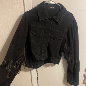Rhinestone fringe cropped Jean jacket